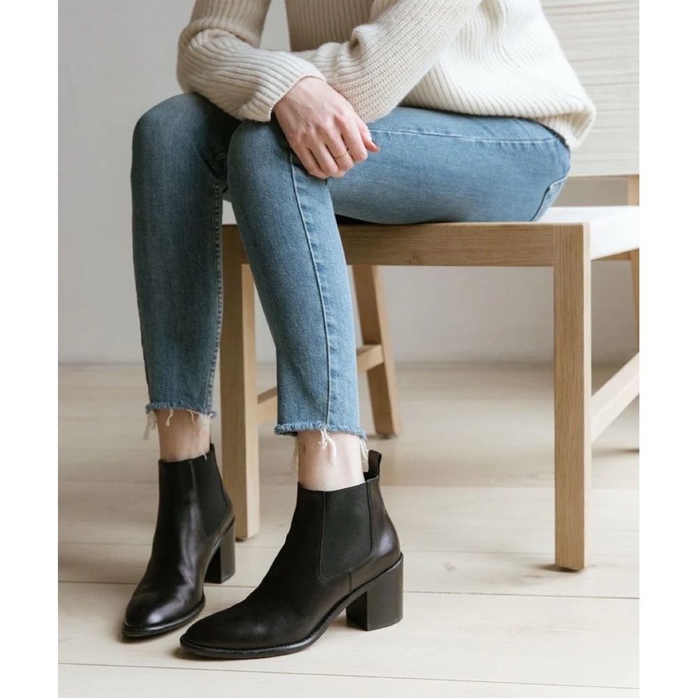 Jenni Kayne • Leather Heeled Chelsea boot ankle bootie black Nappa stacked 41 - Picture 1 of 13